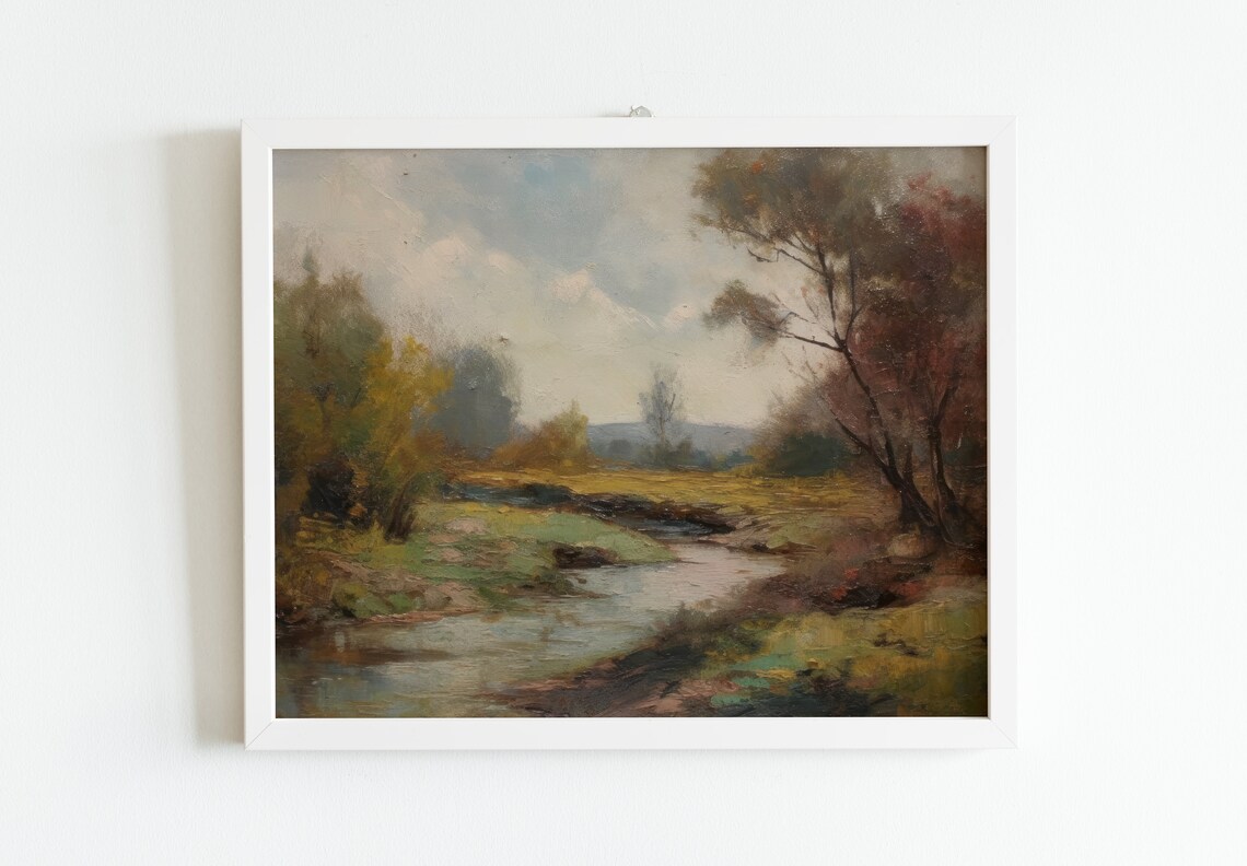 Rustic Summer Landscape Art Print, Vintage Oil Painting - Image 2