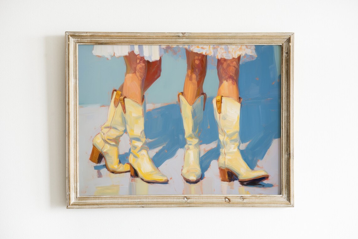 Cowgirl Boot Art Print, Coastal Dorm Room Decor