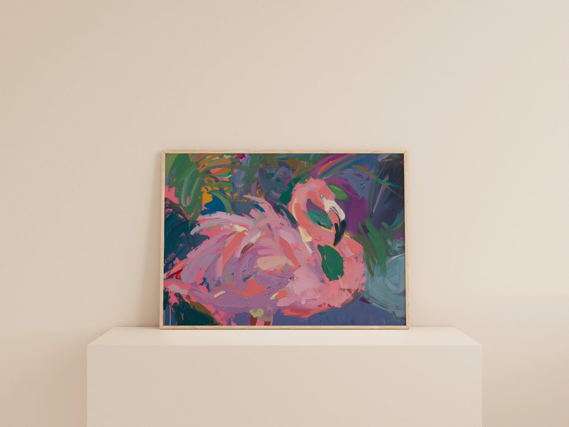Abstract Flamingo Art Print, Tropical Bathroom Decor - Image 2