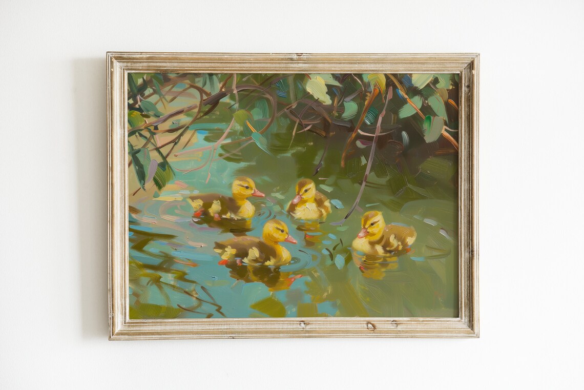 Duck Painting Antique Bathroom Wall Art, Rustic Farmhouse Art Print