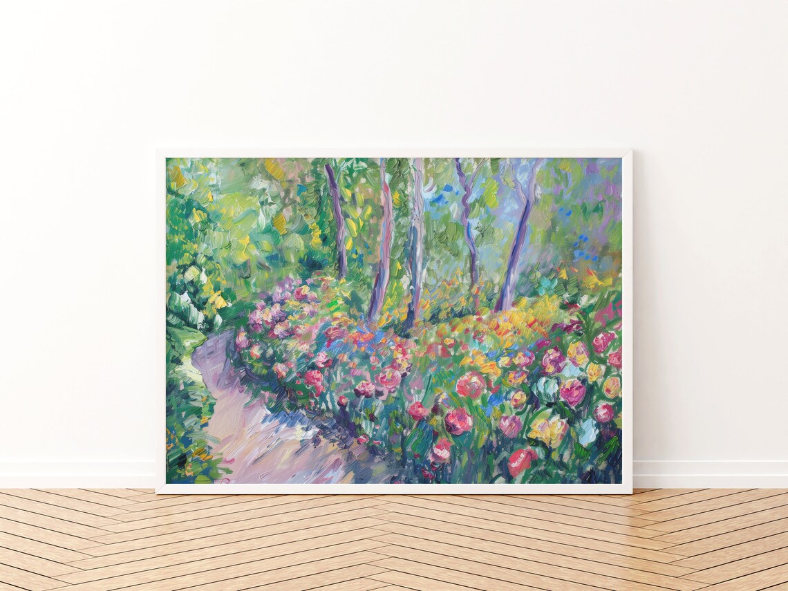 Abstract Rose Garden Art Print, Cottagecore Landscape - Image 3