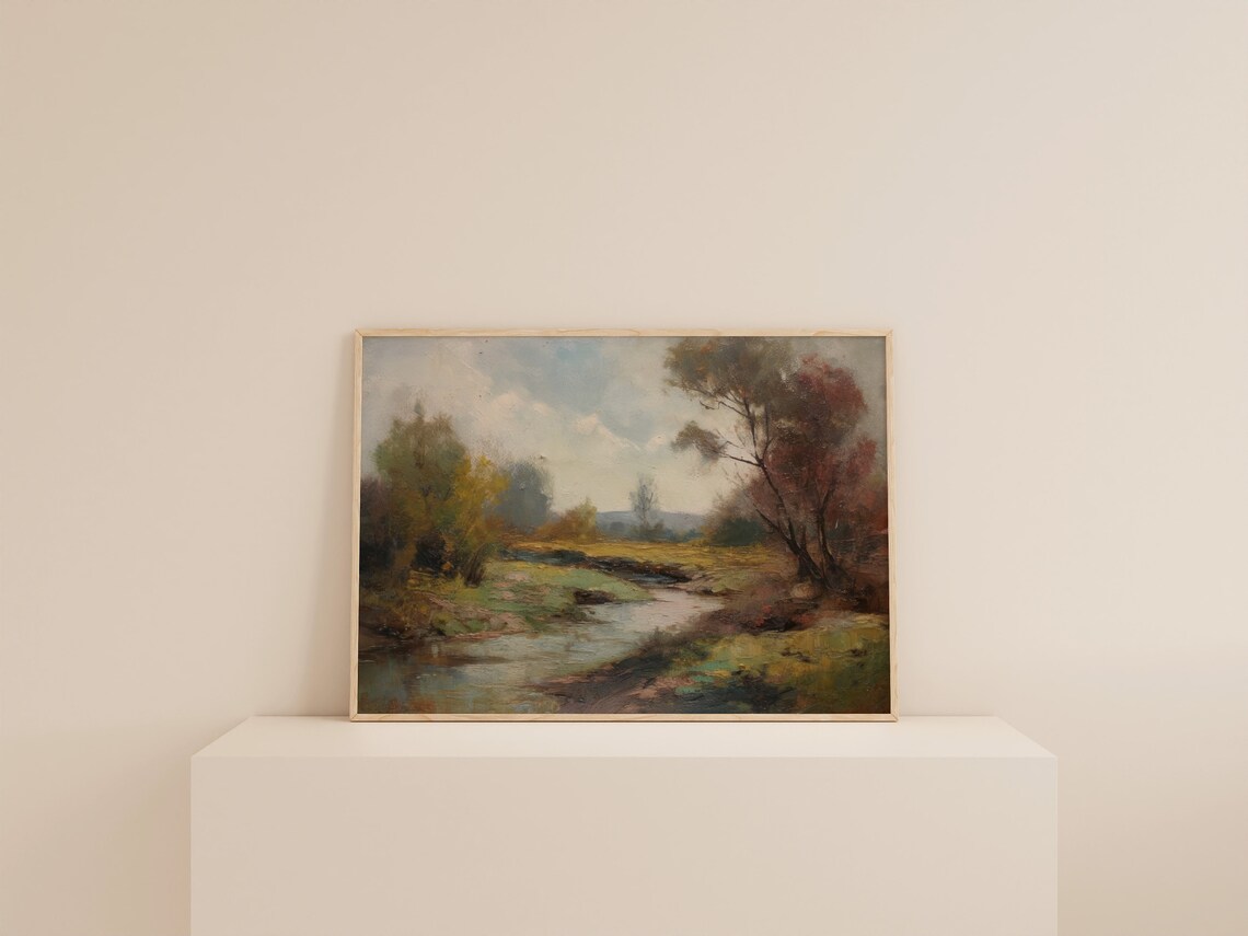 Rustic Summer Landscape Art Print, Vintage Oil Painting - Image 3
