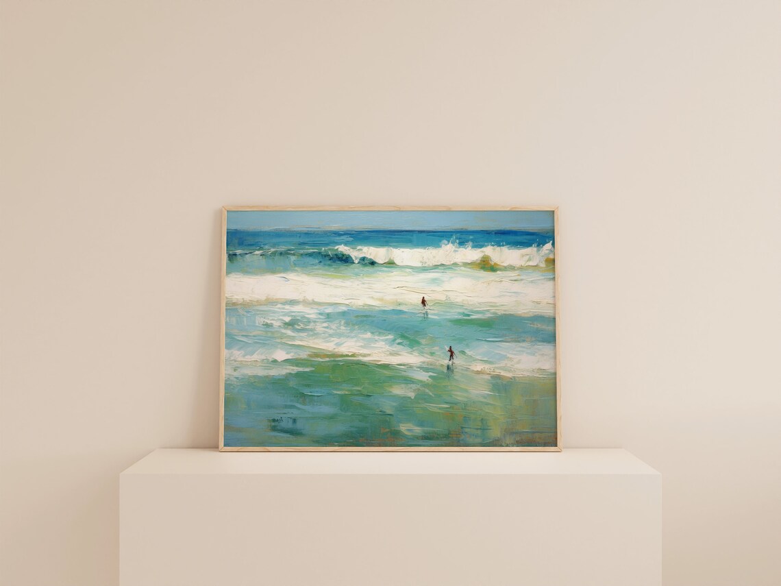 Retro Ocean Print, Soft Blue Coastal Art Print - Image 2