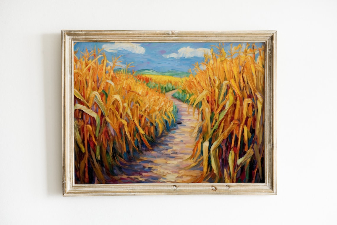 Warm Autumn Corn Painting, Rustic Fall Art Print