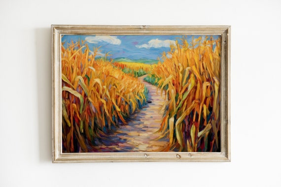 Warm Autumn Corn Painting, Rustic Fall Art Print