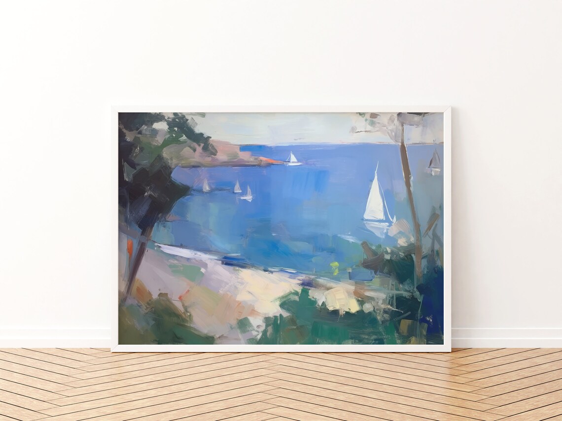 Blue Seascape Print, Soft Aesthetic Coastal Decor - Image 3