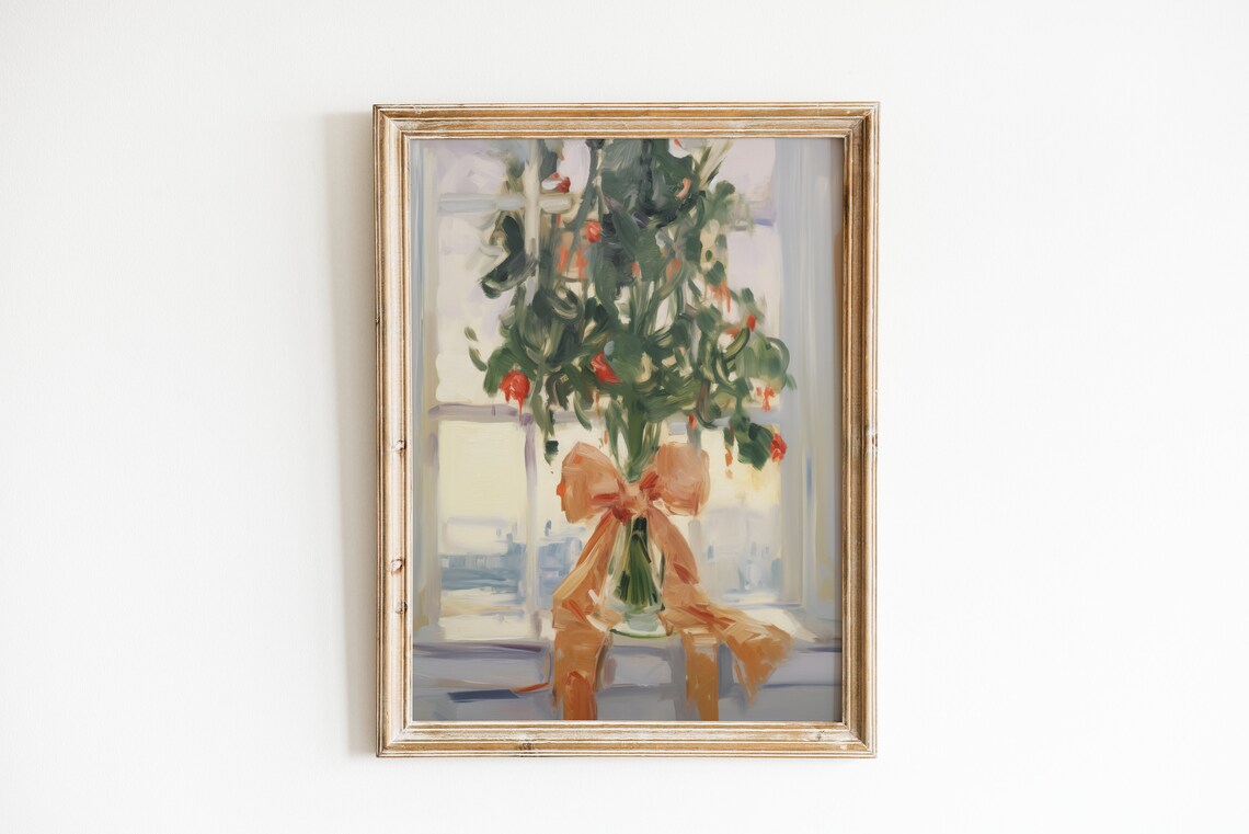 Girly Christmas Tree Art Print, Festive Holiday Decor