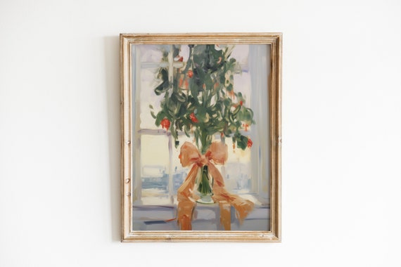 Girly Christmas Tree Art Print, Festive Holiday Decor