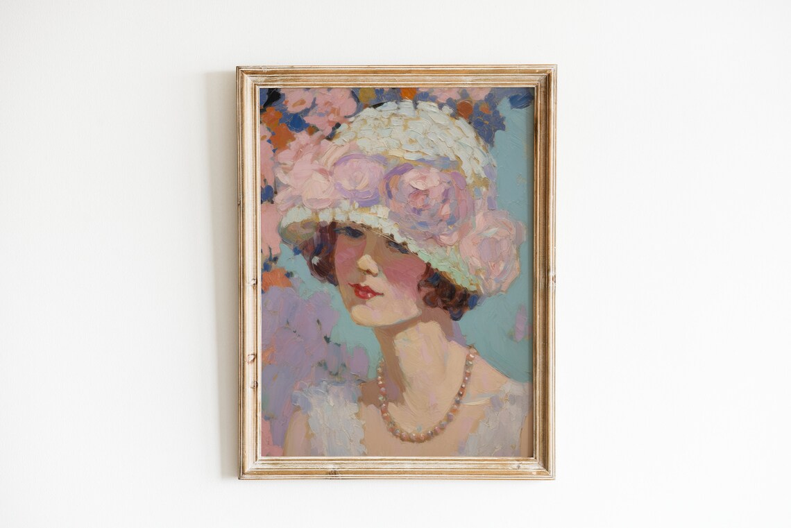 Soft Pink Vintage Hollywood Art Print, 1920s Aesthetic