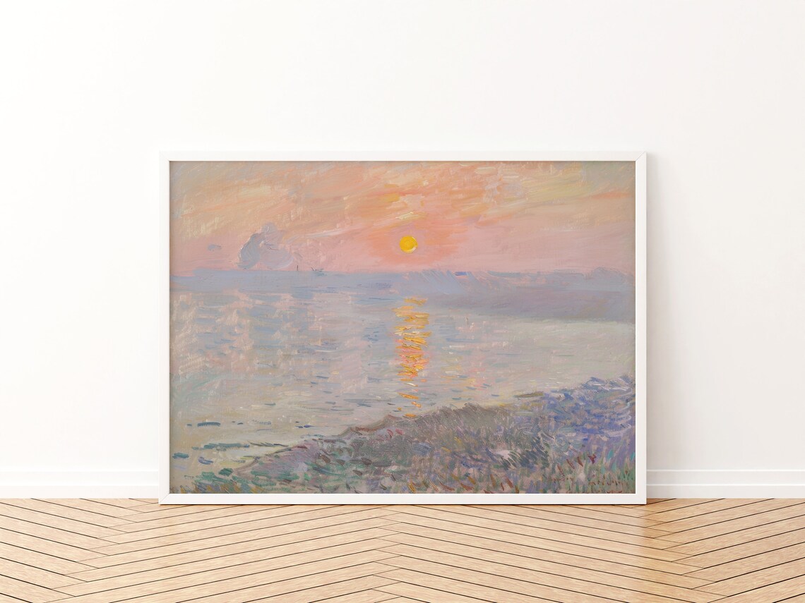 Pink Ocean Sunset Painting, Vintage Coastal Art Print - Image 3