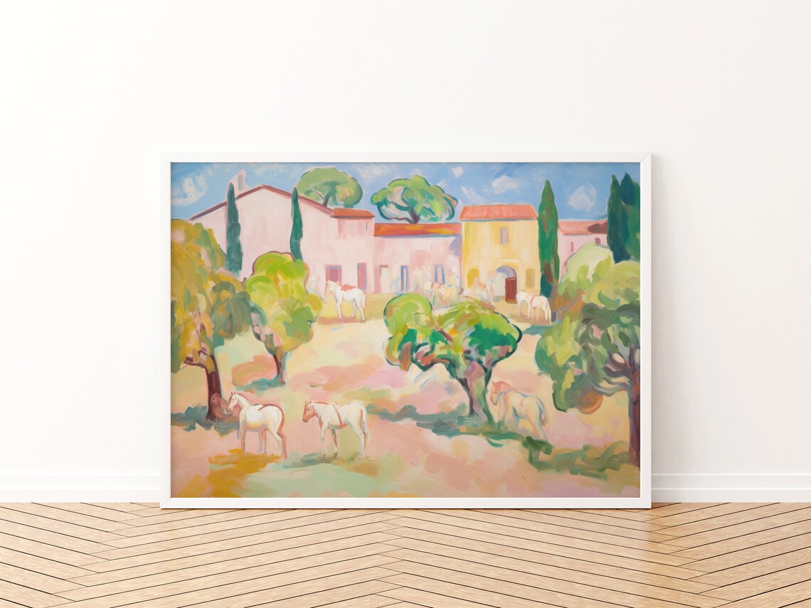 Soft Mediterranean Landscape Horse Art Print - Image 3