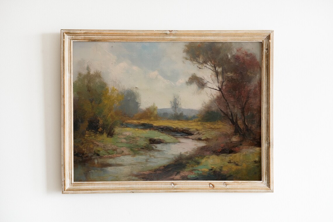 Rustic Summer Landscape Art Print, Vintage Oil Painting