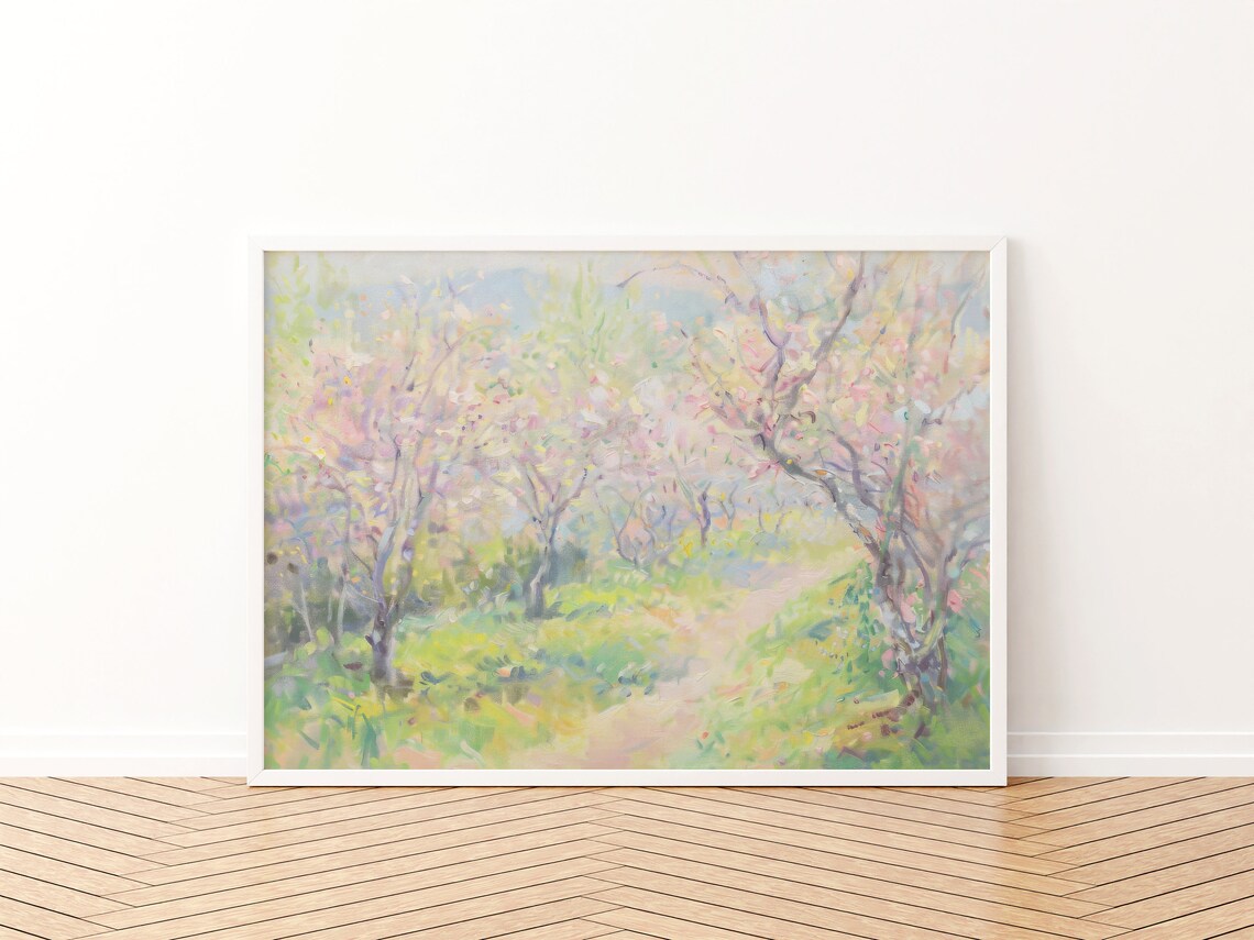 Soft Girly Pastel Autumn Vintage Floral Landscape Art Print - Image 3