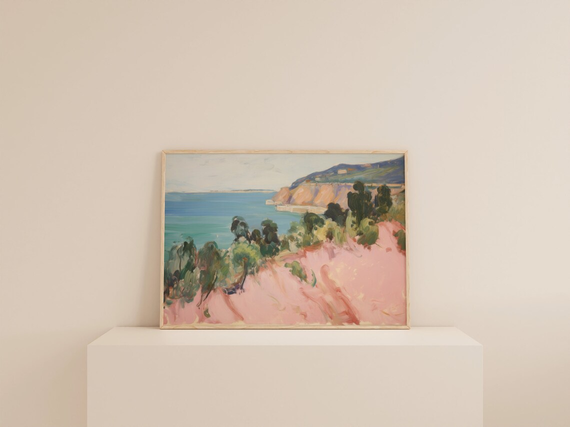Soft Pink Coastal Landscape, Summer Wall Art Print - Image 2