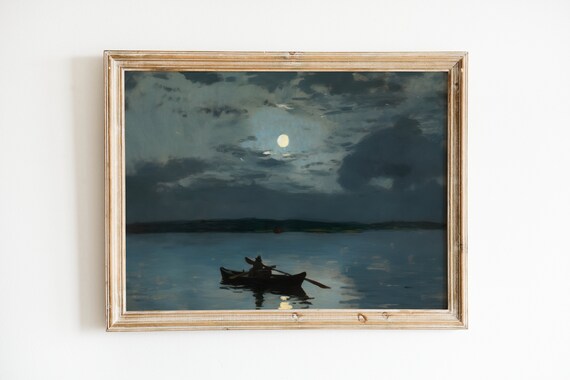 Night Sky Full Moon Vintage Goth Art Print