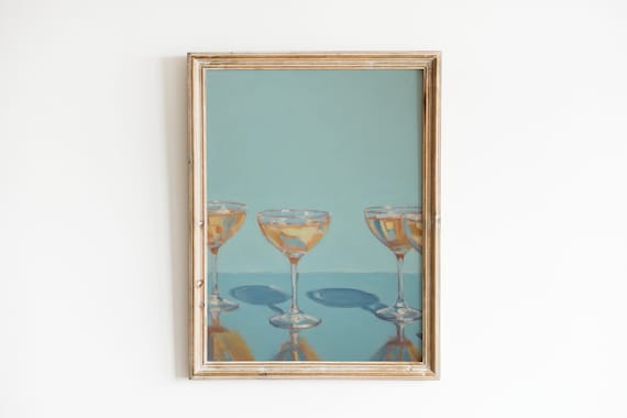 Bar Cart Painting Cocktail Poster, Retro Apartment Decor