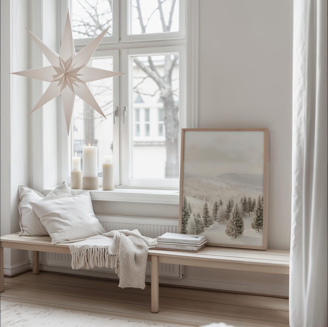 Snowy Winter Forest Minimalist Scandinavian White Christmas Poster - Image 3