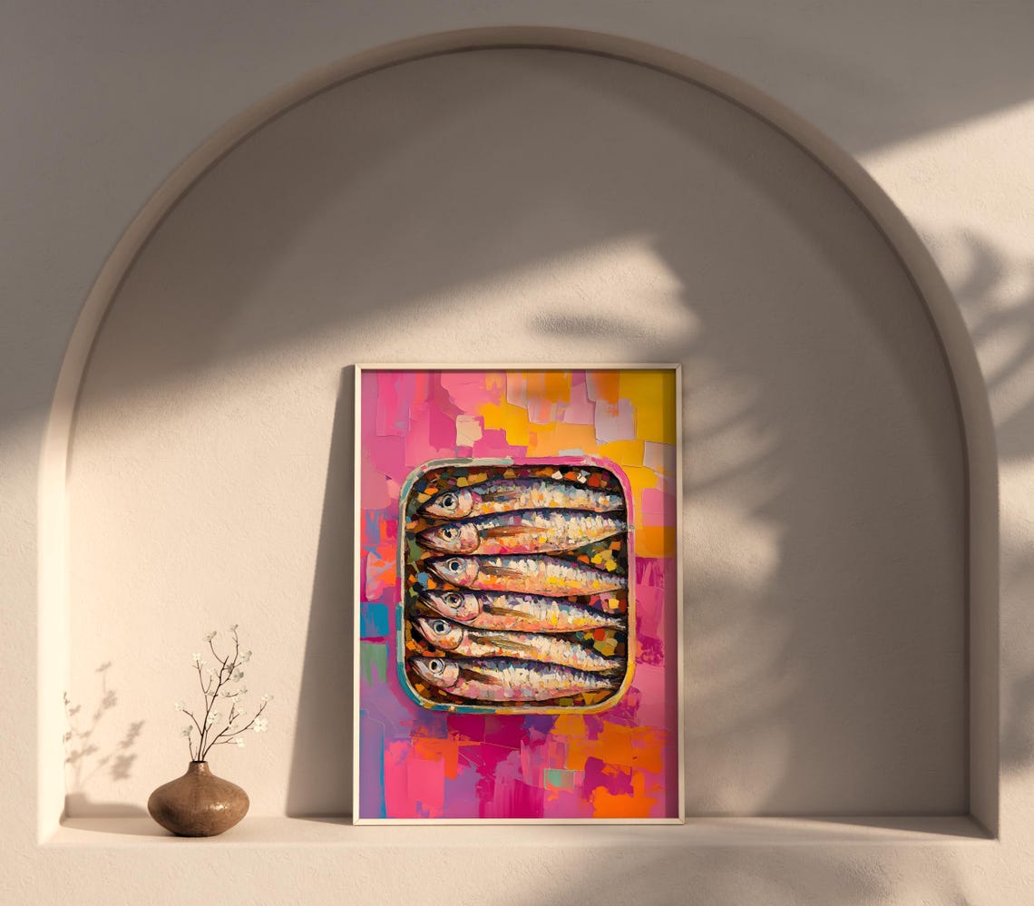 Sardine Tin Still Life On A Bold Pink Abstract Background Poster - Image 4