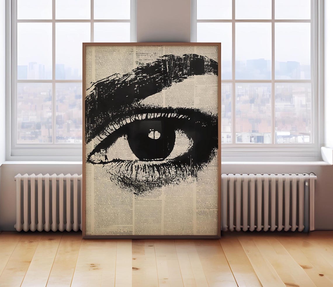 Dramatic Black And White Eye Newspaper Collage Beauty Wall Art - Image 2