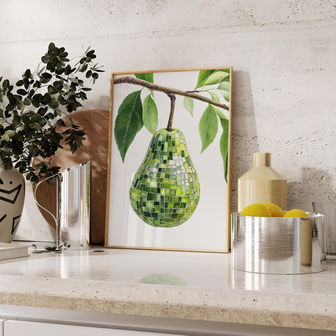 Retro Pear Disco Ball Art Print, Kitchen Bar Cart Decor - Image 4