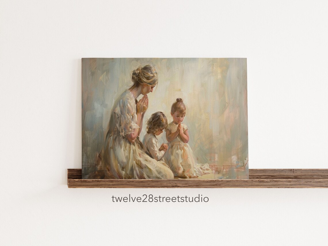 Mother and Children Praying Christian Wall Art Print - Image 2