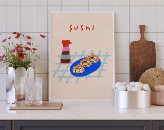 Sushi Wall Art Colorful Japanese Food Illustration