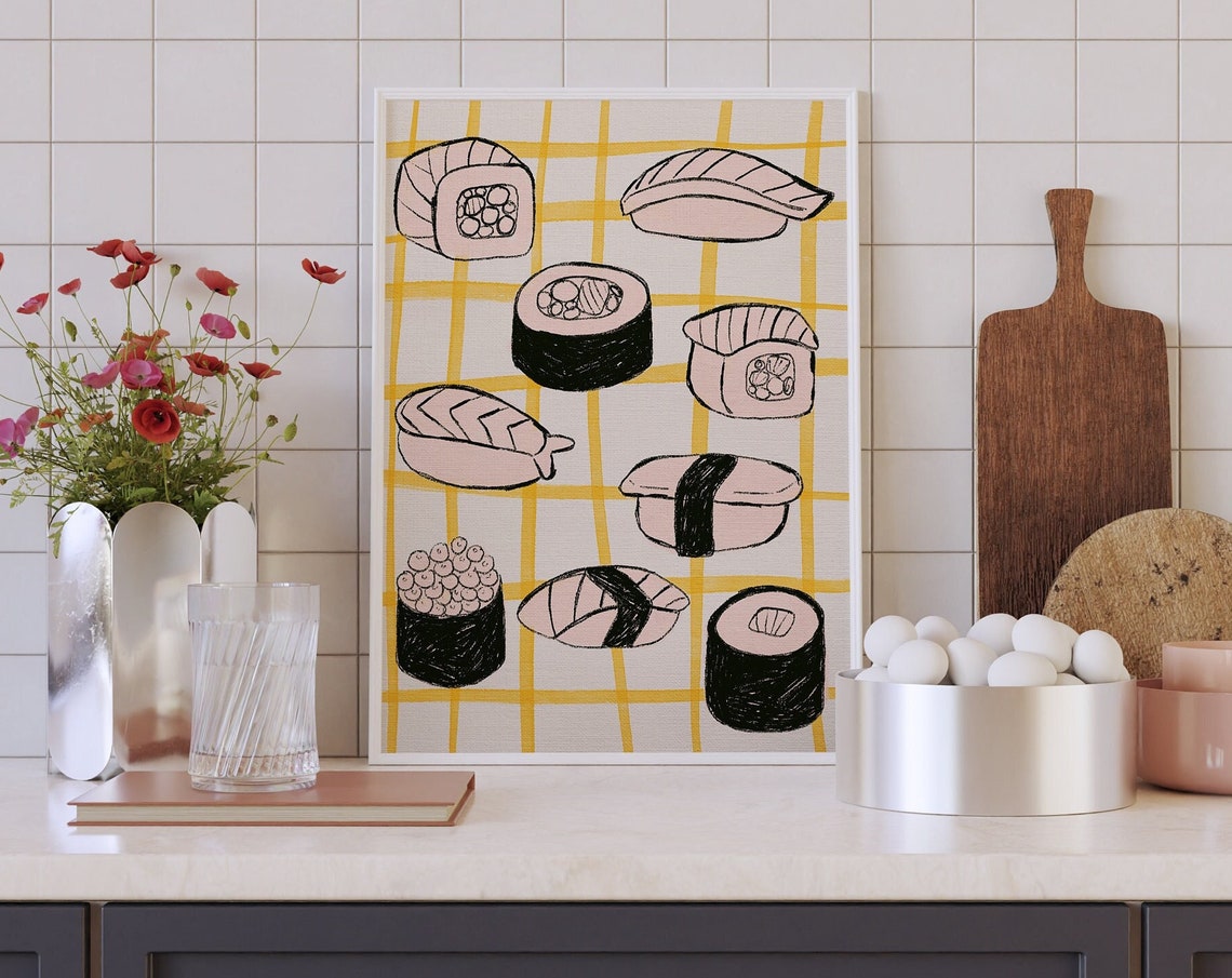 Sushi Art Print Colorful Japanese Food Illustration