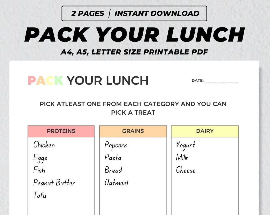 Pack Your Lunch Kids Nutrition Tracker, School Meal Planner