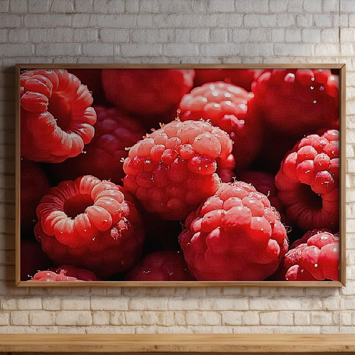 Fresh Red Raspberries Close Up Macro Fruit Photography Kitchen Poster
