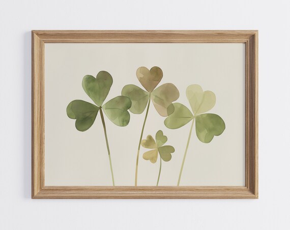 Green Watercolor Shamrock Clover Minimalist Botanical Poster