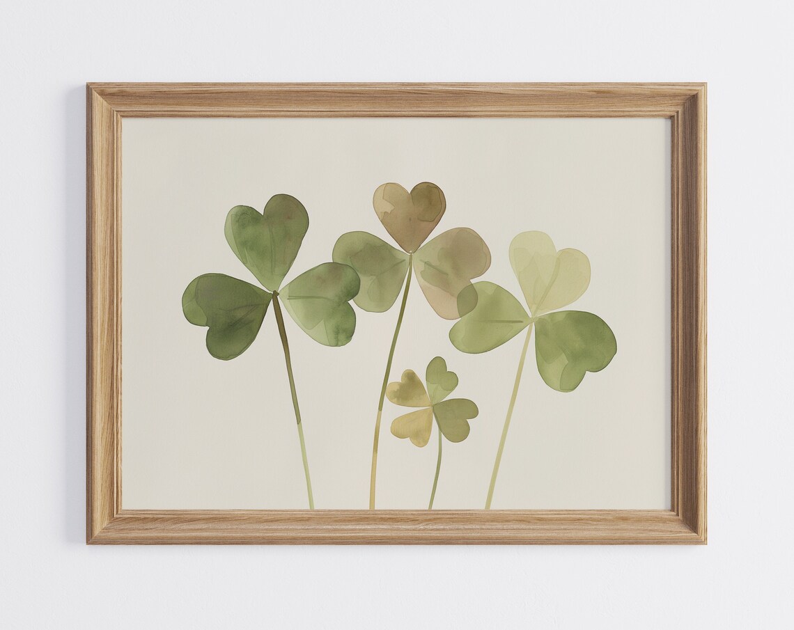 Green Watercolor Shamrock Clover Minimalist Botanical Poster