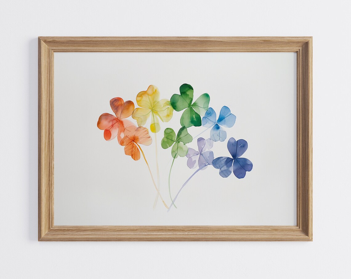 Rainbow Watercolor Shamrock Clovers Saint Patrick's Day Lucky Art Poster - Image 3