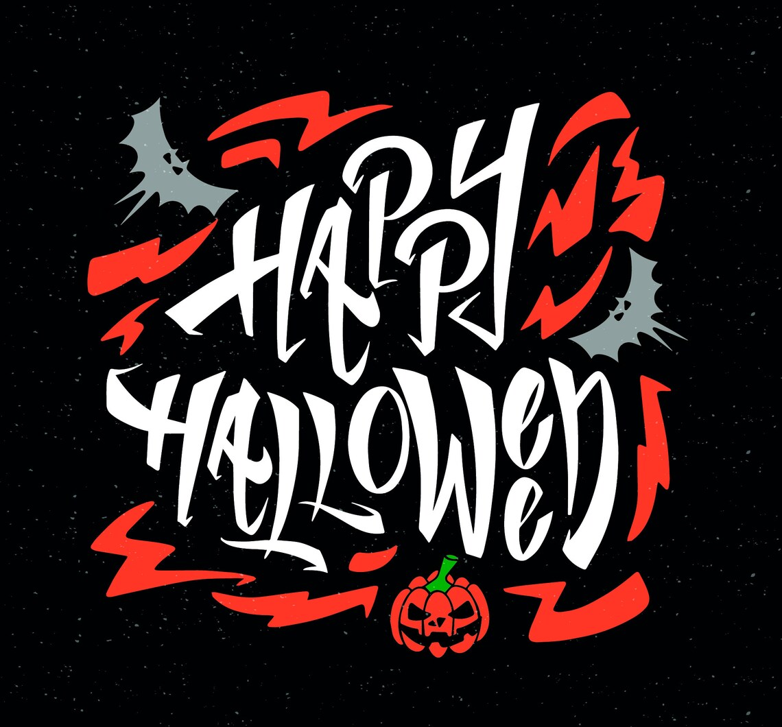 Happy Halloween Graffiti Bats Pumpkin Black Farmhouse Wood Sign Wall Art - Image 2