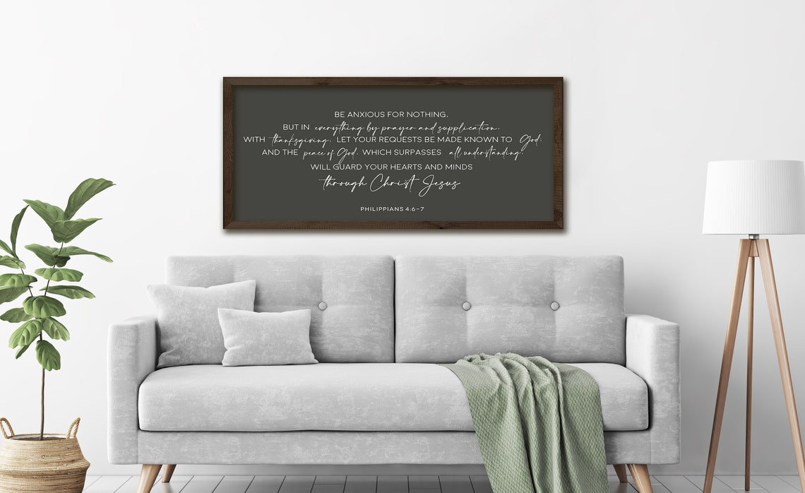 Be Anxious For Nothing Philippians 4:6-7 Black Scripture Sign Poster - Image 2
