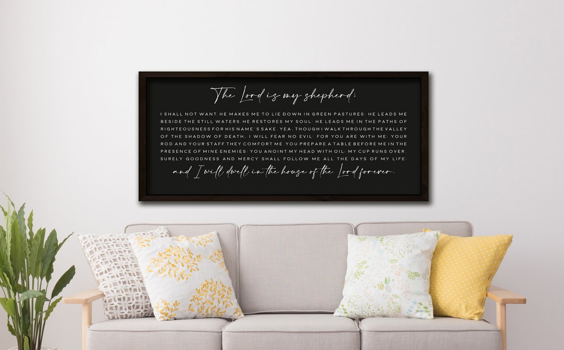 40 Off Scripture Wall Decor The Lord Is My Shepherd Sign Living Room Decor Bible Verse Sign Psalm 23 Sign Black Background - Image 2