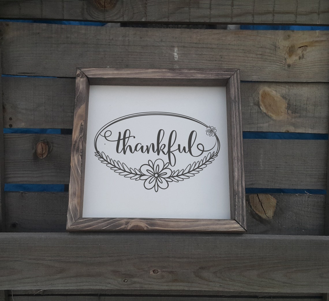Thankful Script Floral Farmhouse Wood Sign Rustic Fall Decor Wall Art - Image 3