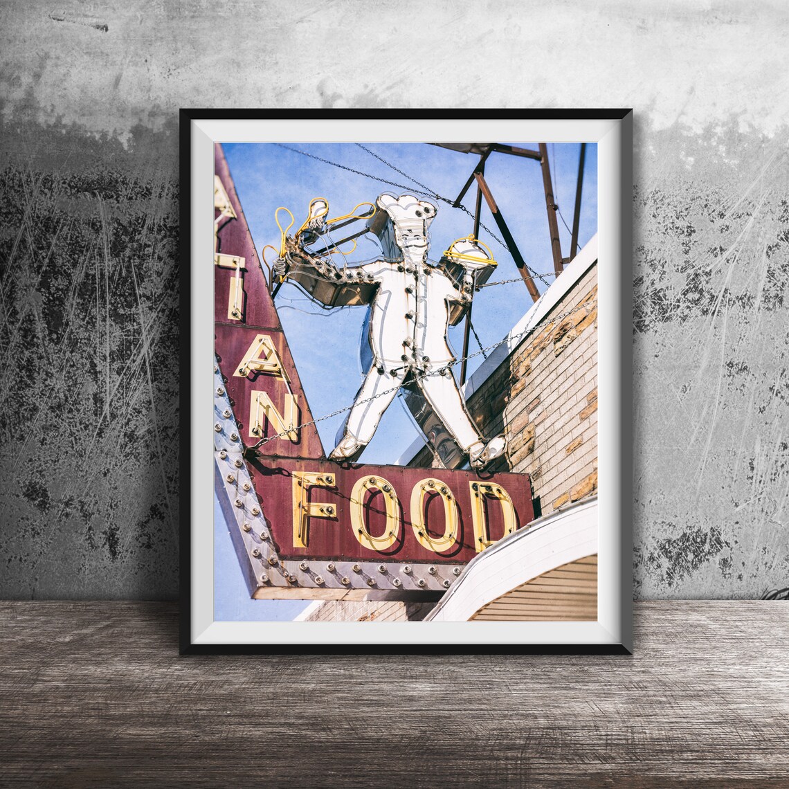 Vintage Italian Restaurant Neon Chef Sign Retro Diner Poster