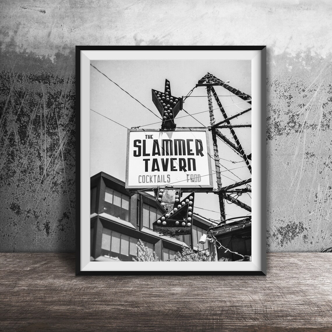 The Slammer Tavern Cocktails Food Neon Arrow Sign Photo Poster - Image 2