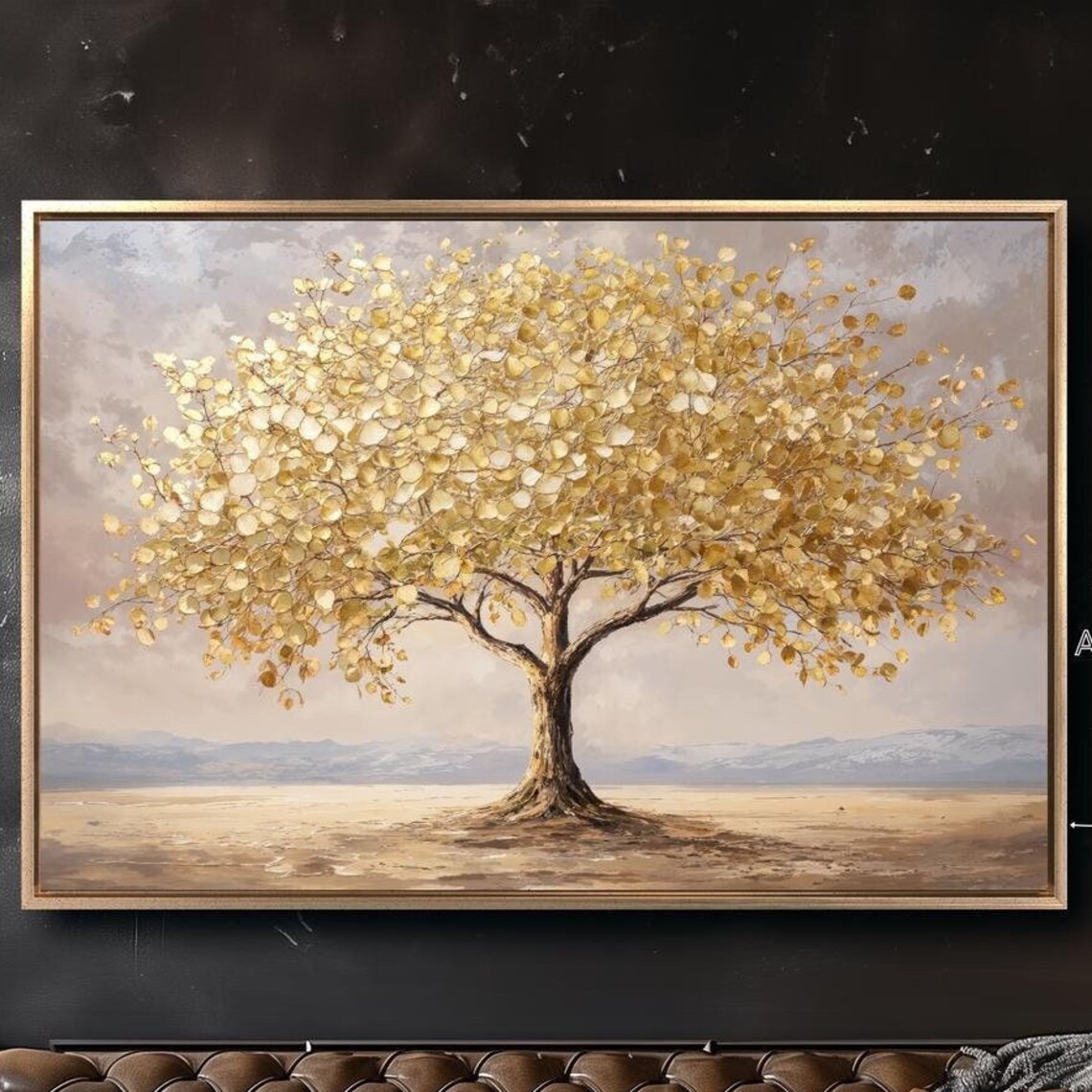 Golden Leaf Tree Modern Landscape Luxury Art Print