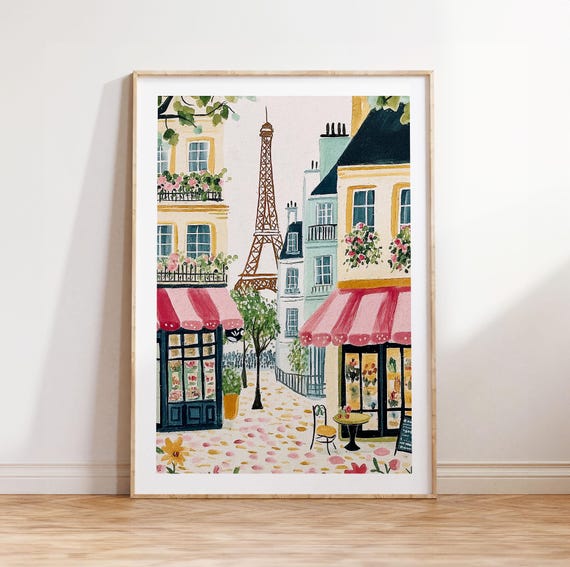 Paris Street Scene Print, Eiffel Tower Cityscape