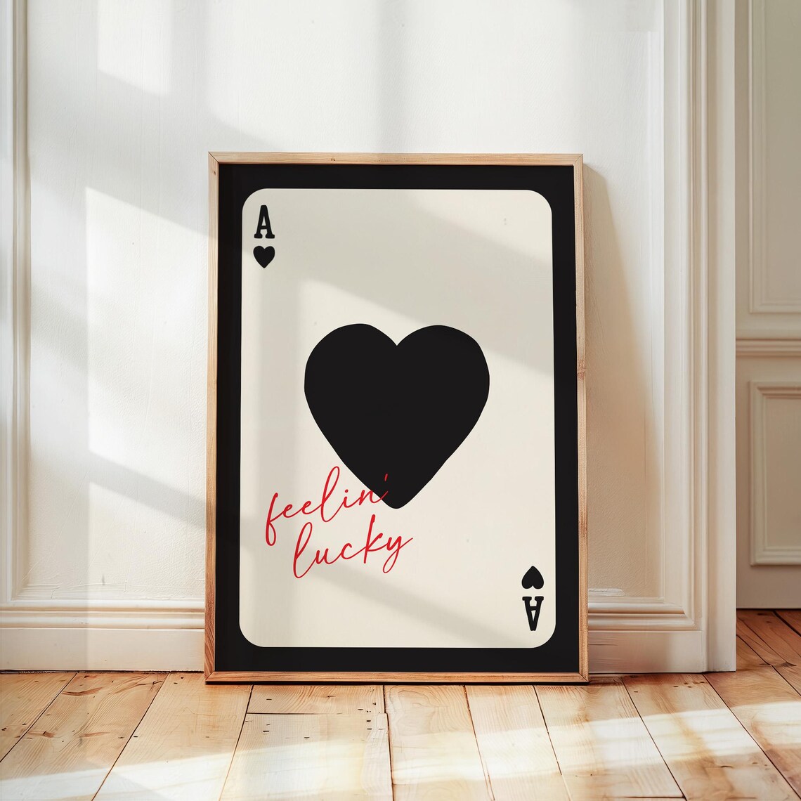Ace Of Hearts Feeling Lucky Poster, Retro Quote