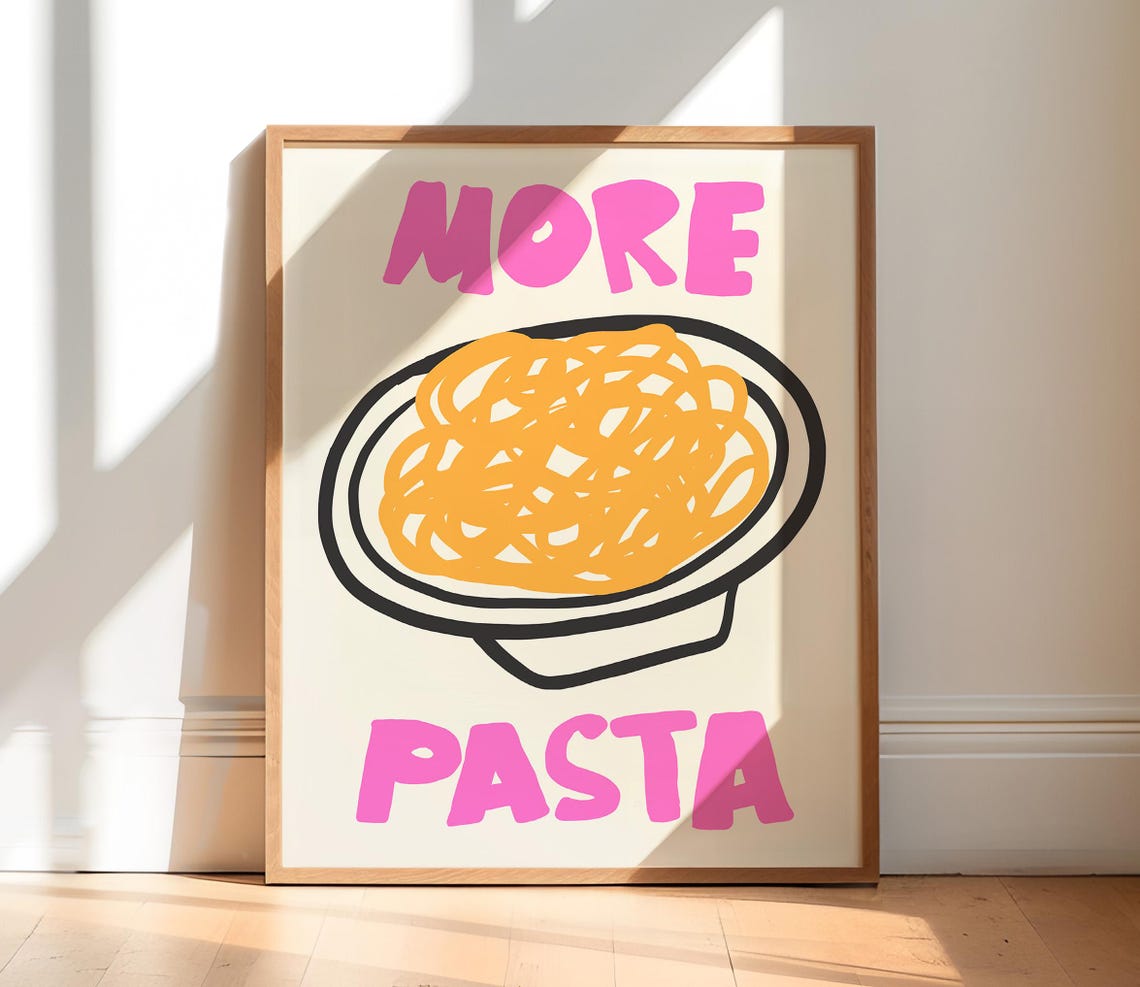 More Pasta Playful Spaghetti Bowl Bold Graphic Kitchen Wall Print