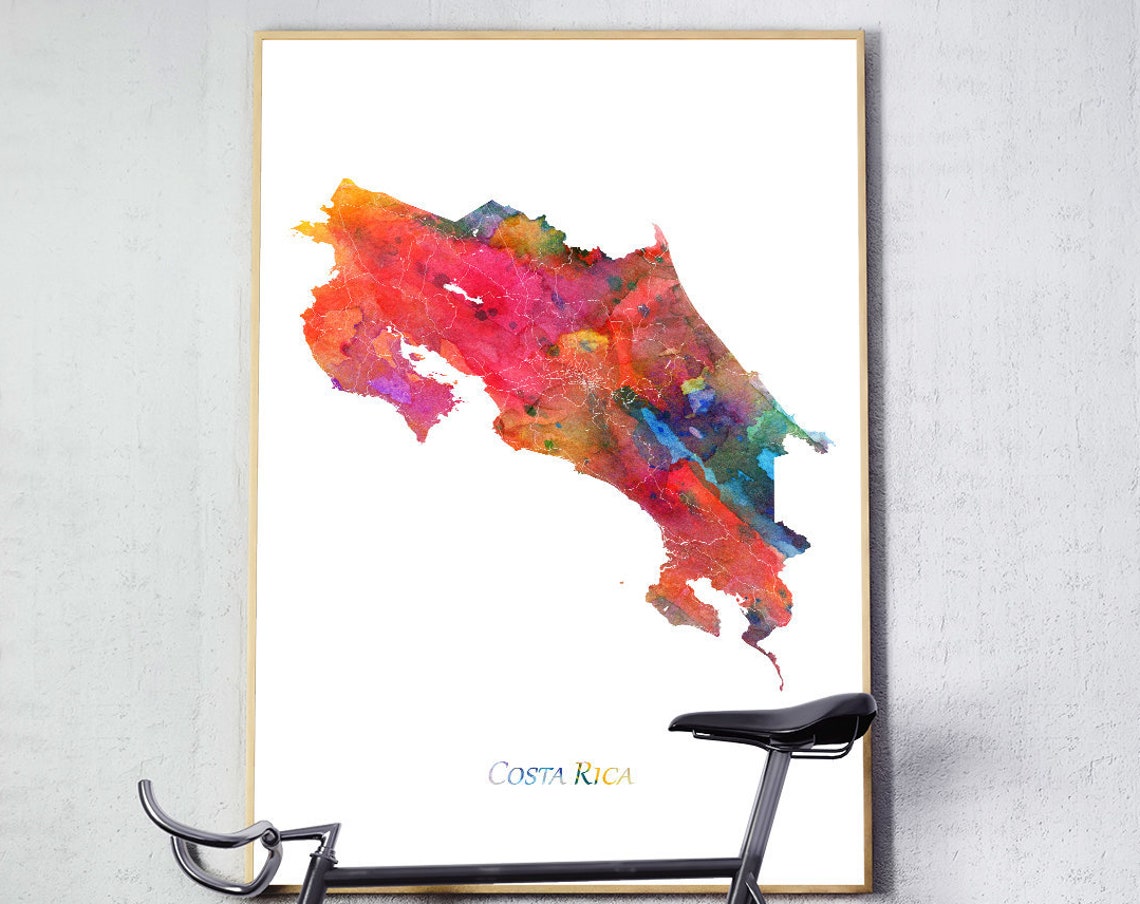 Costa Rica Map Watercolor Art Print