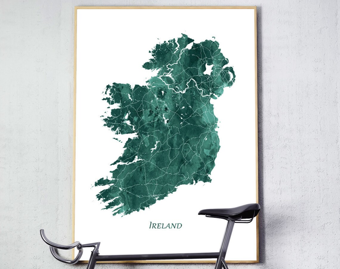 Ireland Map Watercolor Poster, Home Office Decor