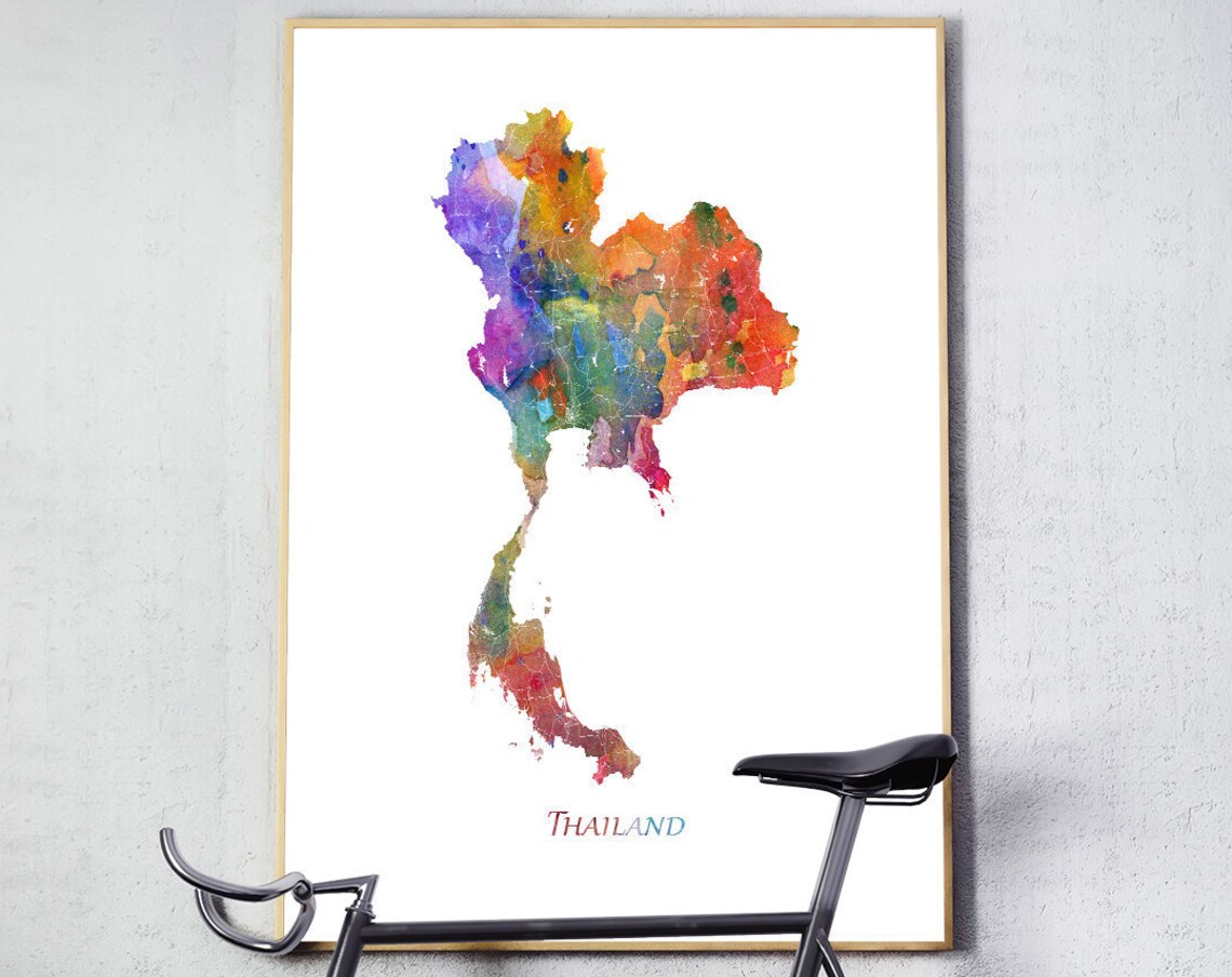 Thailand Map Watercolor Poster Print, Travel Art