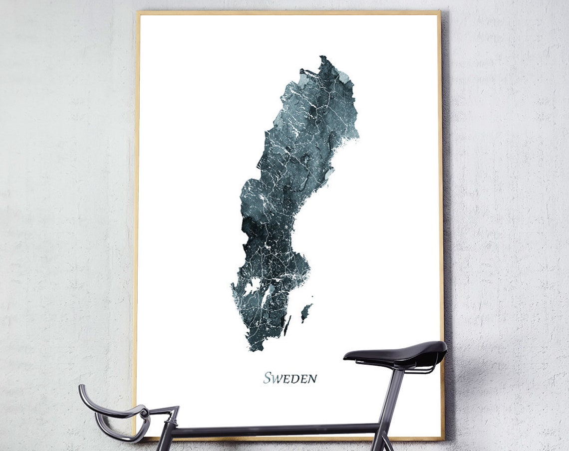 Sweden Map Watercolor Travel Poster