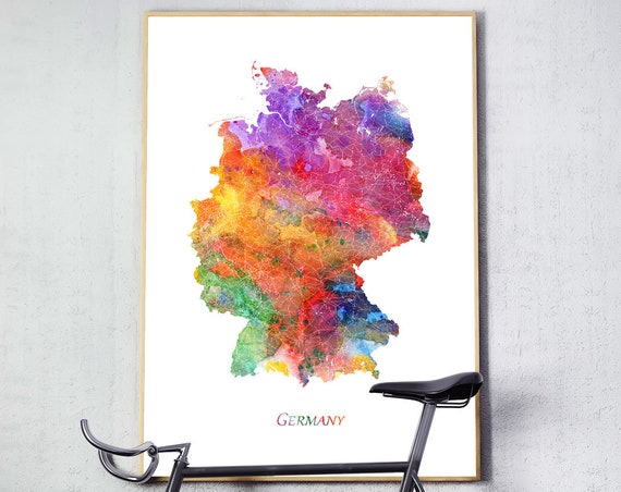 Germany Map Print Poster Wall Art Watercolor Painting Home Office Decor Travel