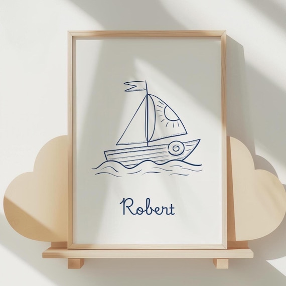 Robert Sailboat Nursery Name Art Print Nautical Line Drawing Boy Decor