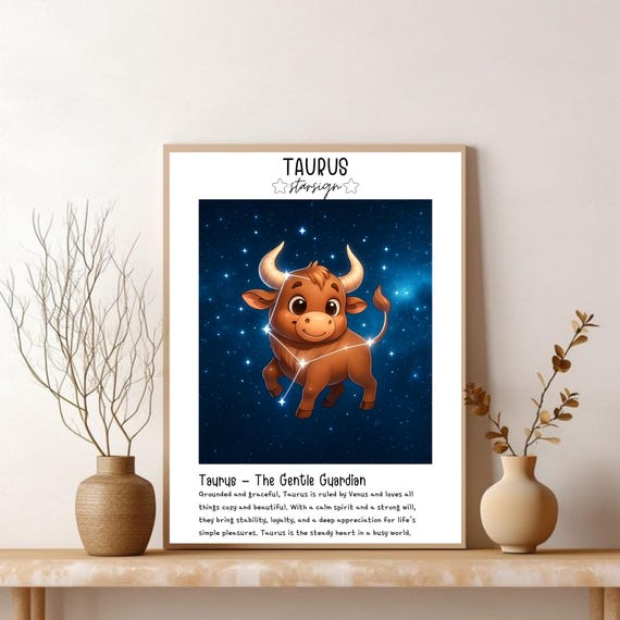 Taurus Starsign Poster Kids Wall Art Cute Zodiac Sign Design Room Decor Minimalistic Baby