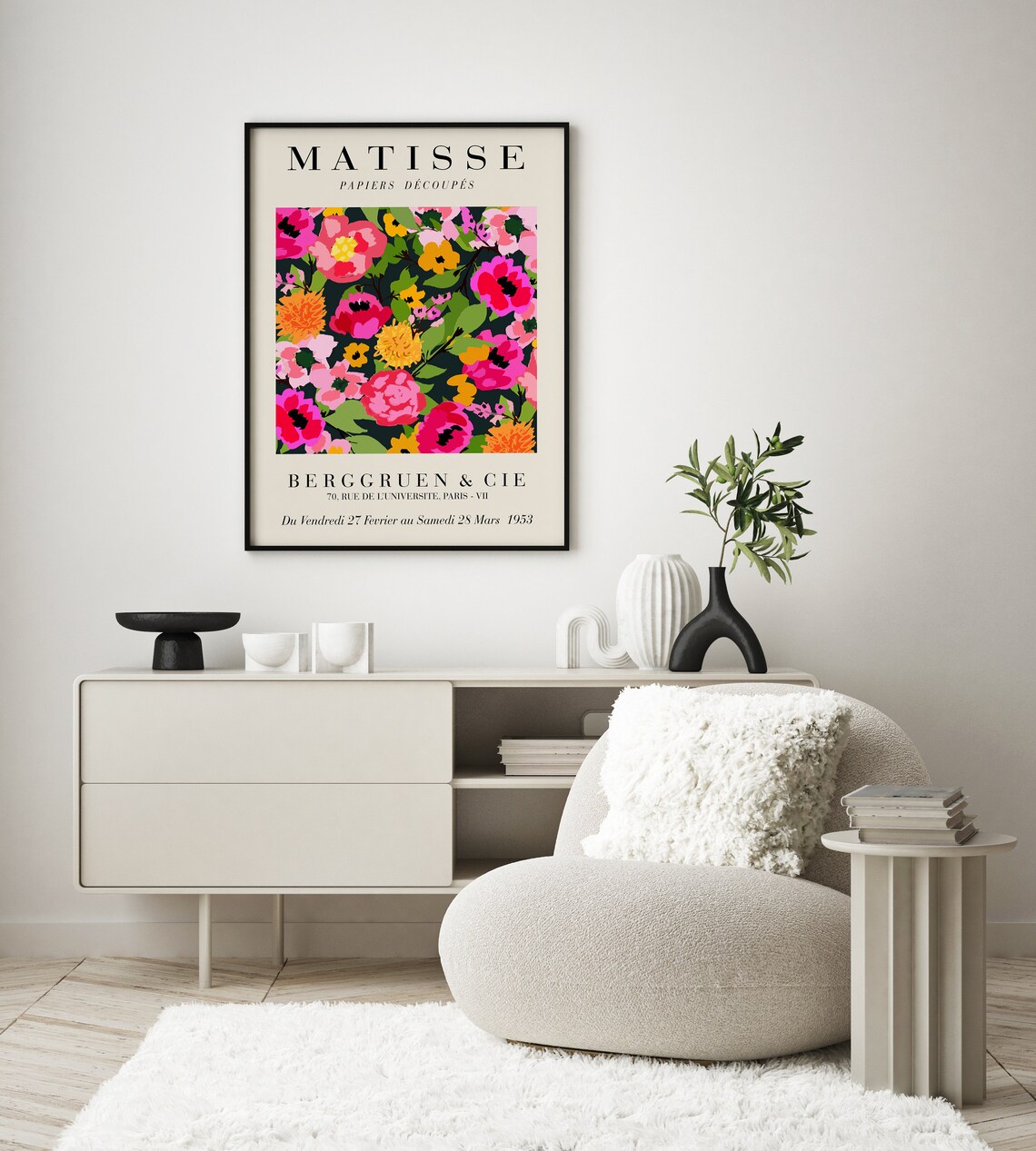 Henri Matisse Cut Out Bold Floral On Dark Ground Poster For Living Room Decor - Image 2